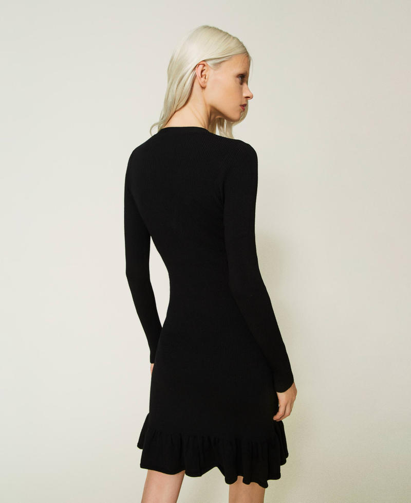 Короткое трикотажное платье в рубчик Черный женщина 232TP3172-03