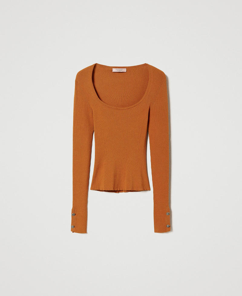 Fitted ribbed jumper Leather Brown Woman 232TP3173_10785_S0