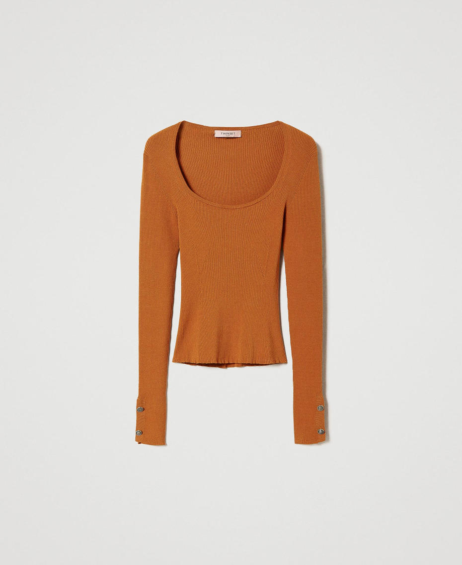 Fitted ribbed jumper Leather Brown Woman 232TP3173_10785_S0