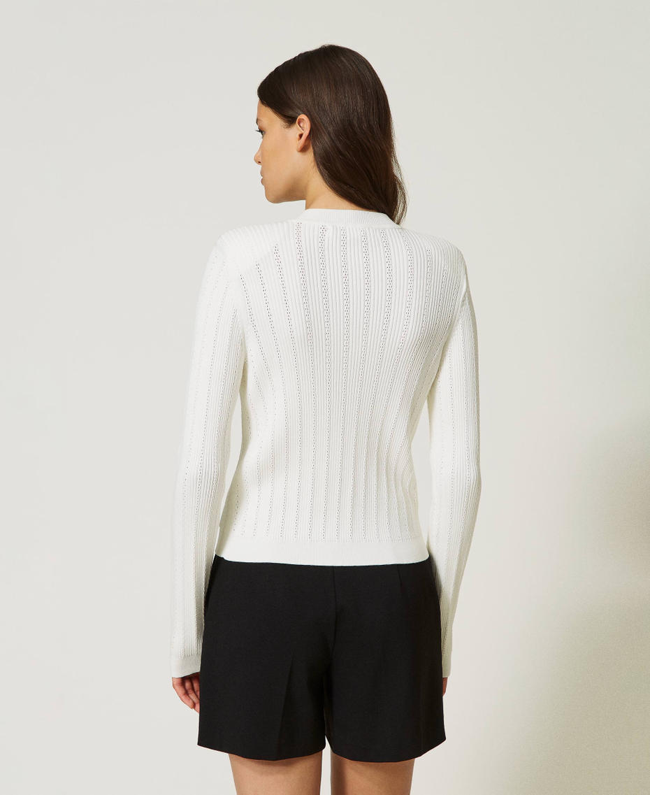 Giacca coreana in maglia a costine Bianco Neve Donna 232TP3176_00282_03