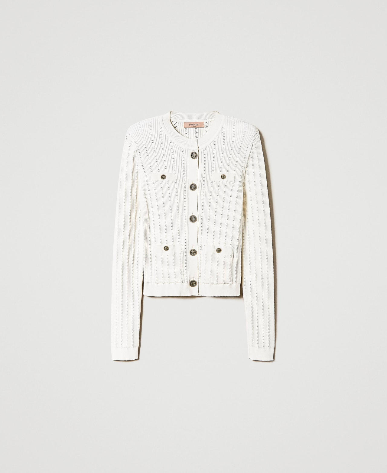 Ribbed knit Mandarin collar jacket White Snow Woman 232TP3176-0S