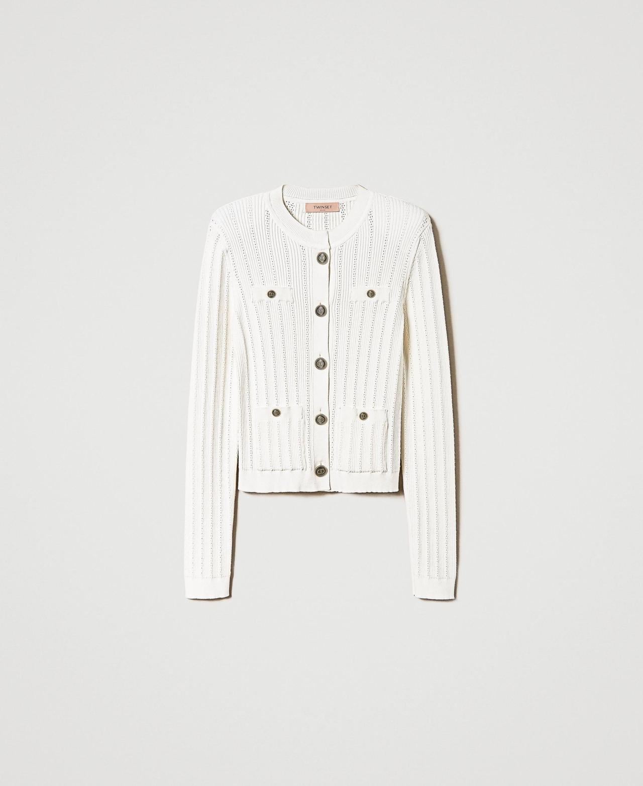 Giacca coreana in maglia a costine Bianco Neve Donna 232TP3176_00282_0S
