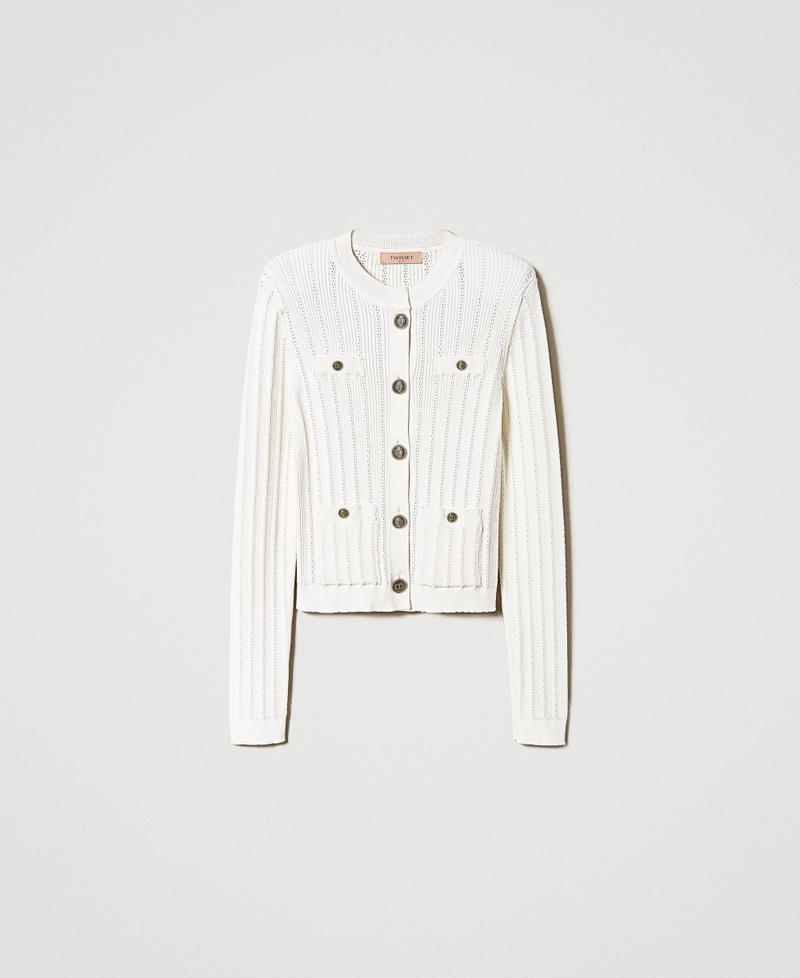 Giacca coreana in maglia a costine Bianco Neve Donna 232TP3176_00282_0S
