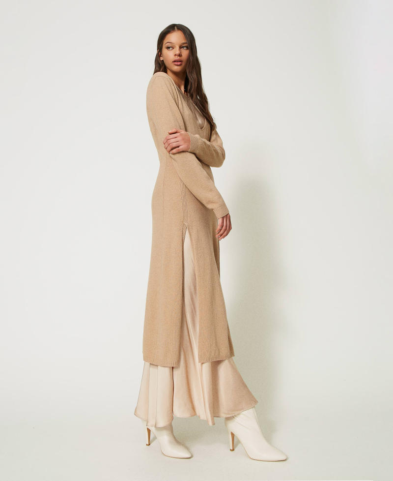 Wool blend maxi jumper and long satin dress Pale “Iced Coffee” Brown Woman 232TP3210-03