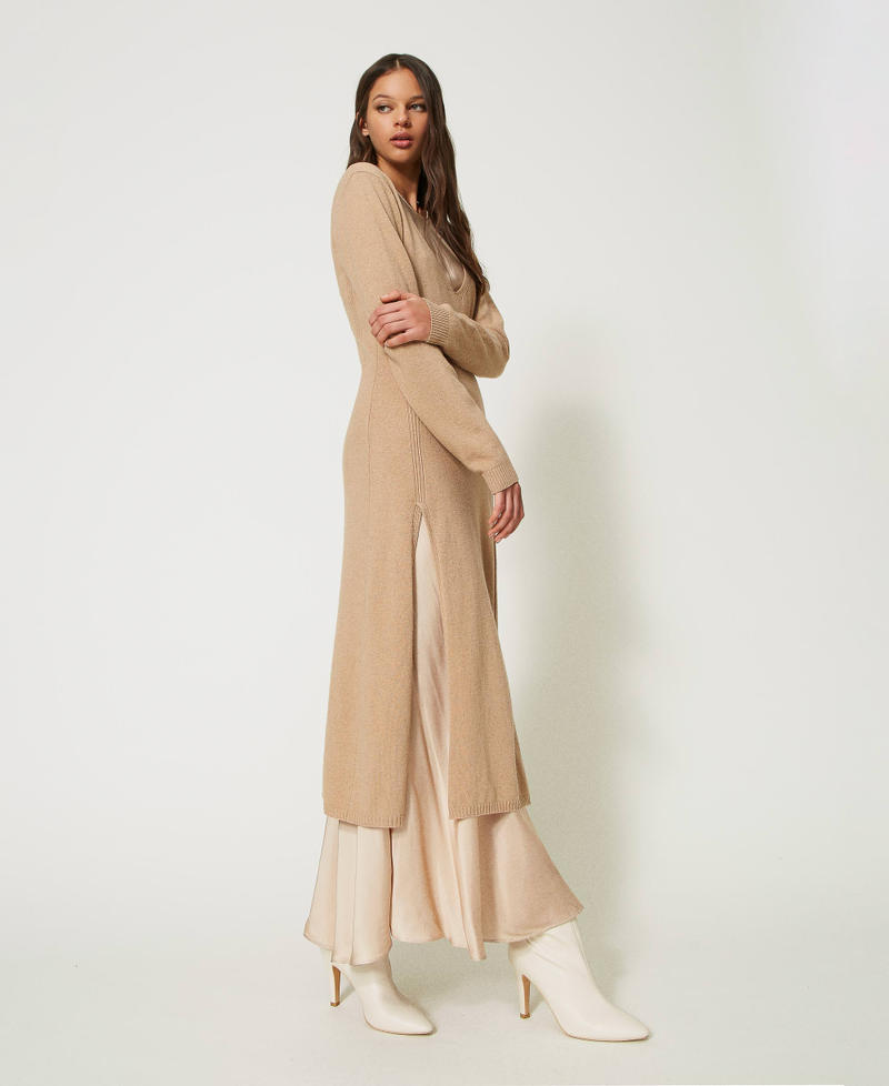 Wool blend maxi jumper and long satin dress