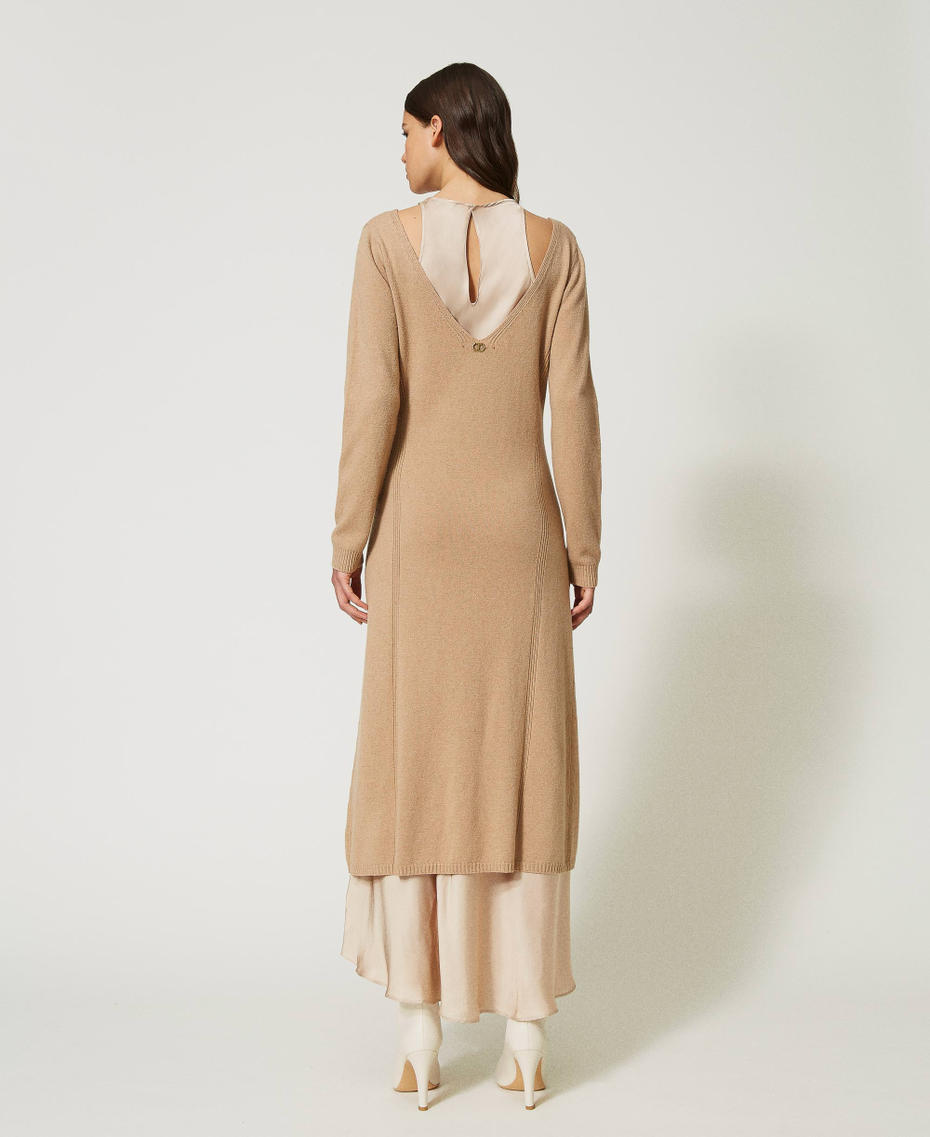 Wool blend maxi jumper and long satin dress Pale “Iced Coffee” Brown Woman 232TP3210-04