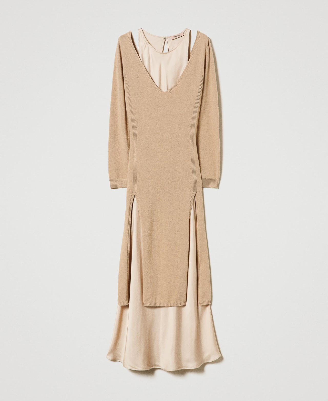 Wool blend maxi jumper and long satin dress