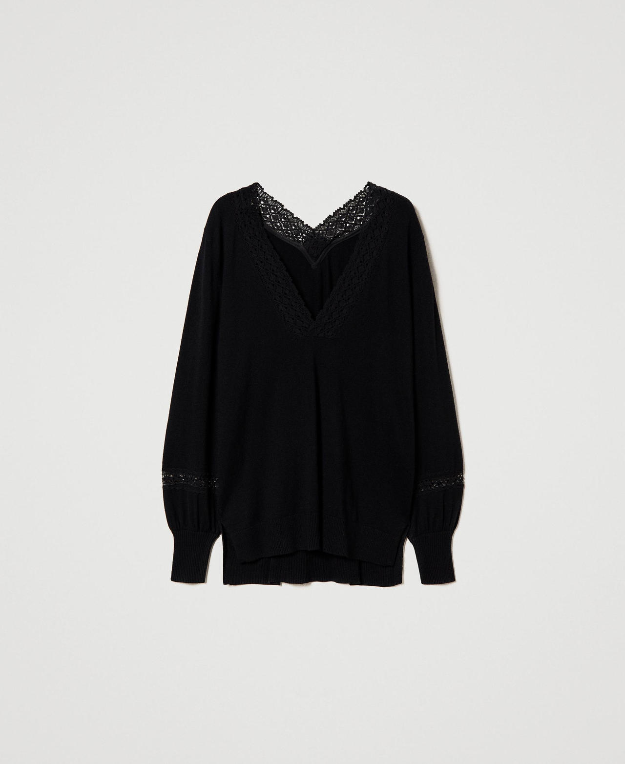 Maxi maglia con inserti in pizzo Nero Donna 232TP3240_00006_0S