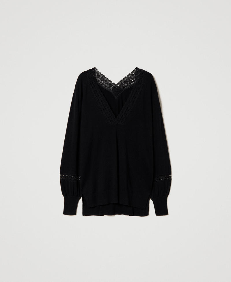 Maxi maglia con inserti in pizzo Nero Donna 232TP3240_00006_0S