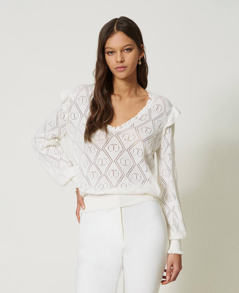 Cashmere blend regular jumper with Oval T White Snow Woman 232TP3270_00282_01