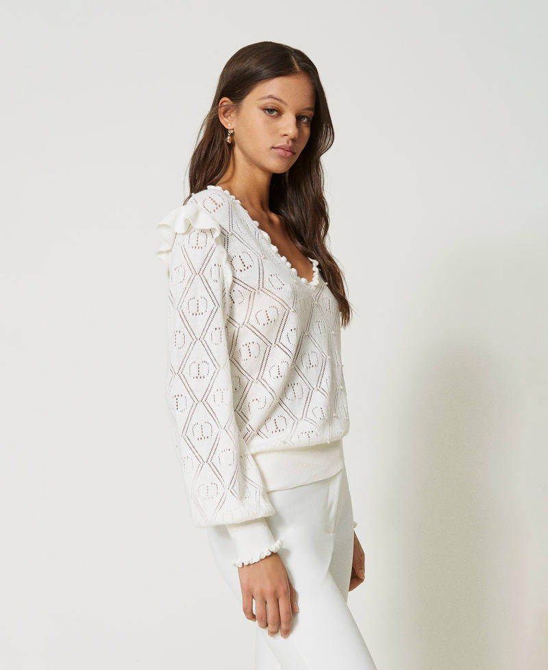 Cashmere blend regular jumper with Oval T White Snow Woman 232TP3270_00282_02