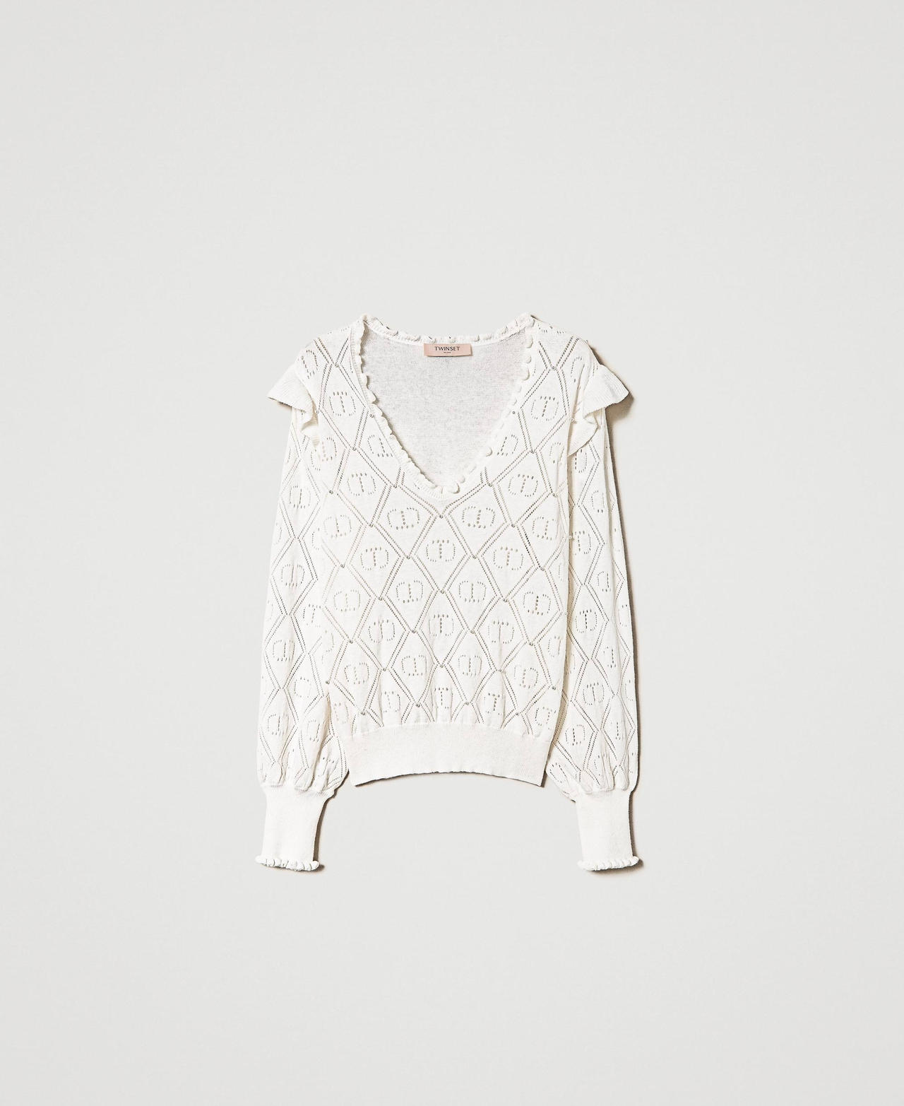 Cashmere blend regular jumper with Oval T White Snow Woman 232TP3270_00282_0S