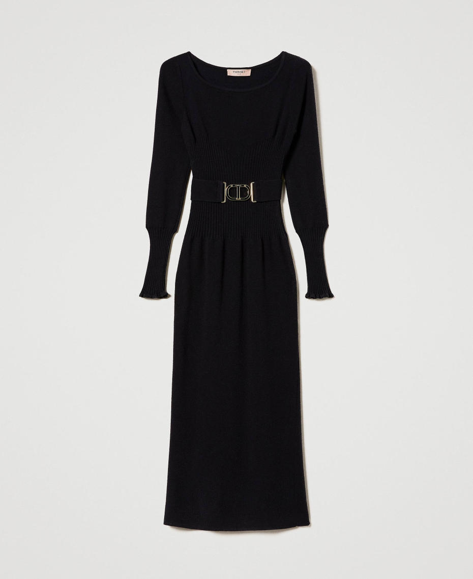 Vestido midi de punto ajustado con hebilla Oval T