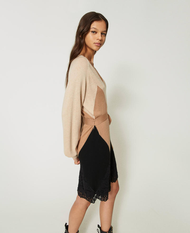 Short wool blend dress with lace