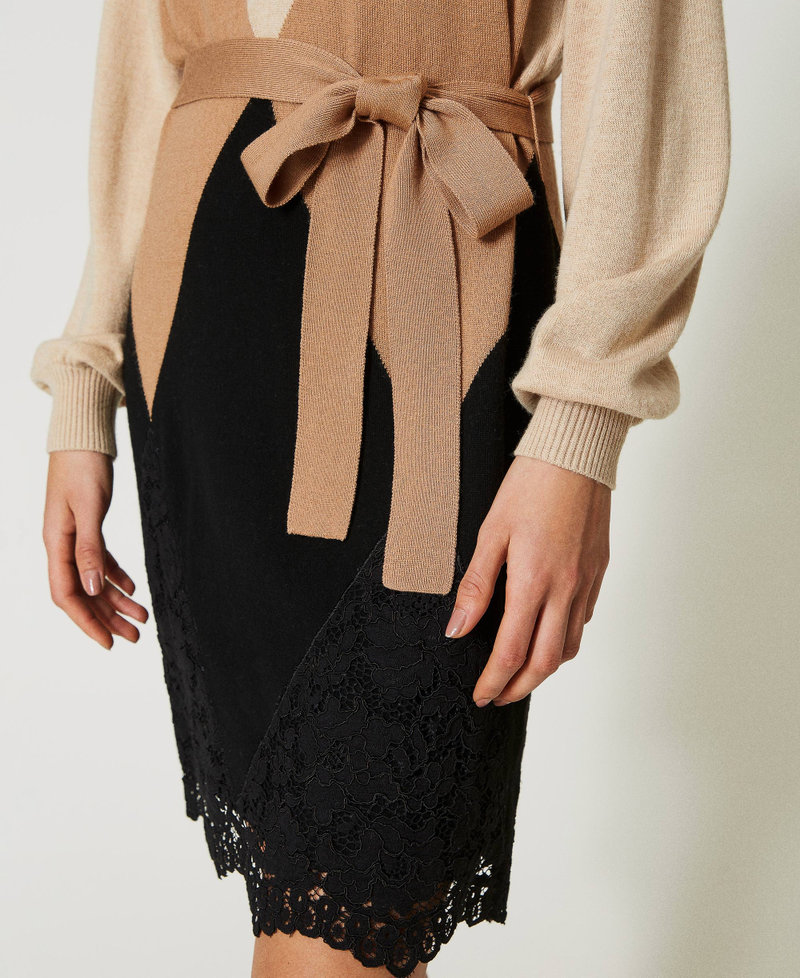 Short wool blend dress with lace