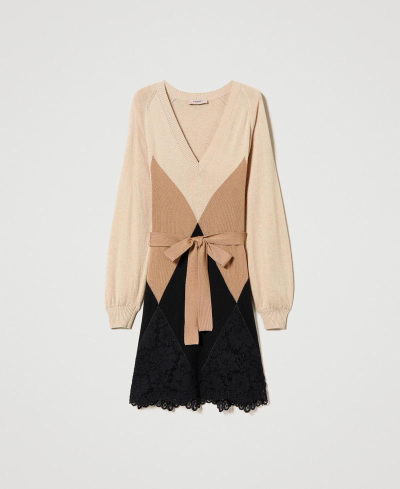 Short wool blend dress with lace