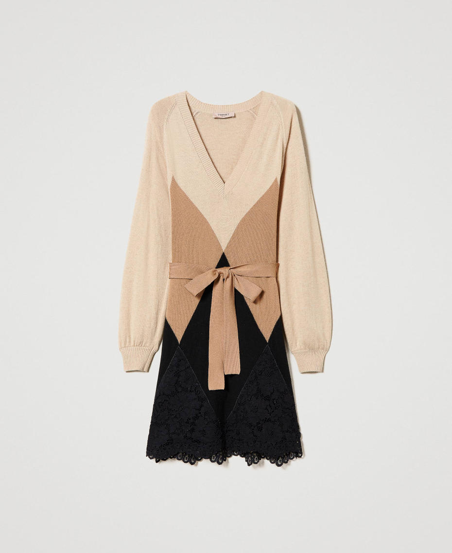 Short wool blend dress with lace