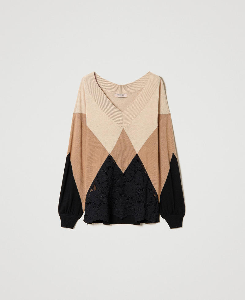 Wool blend maxi jumper with lace