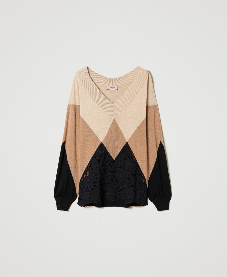 Wool blend maxi jumper with lace