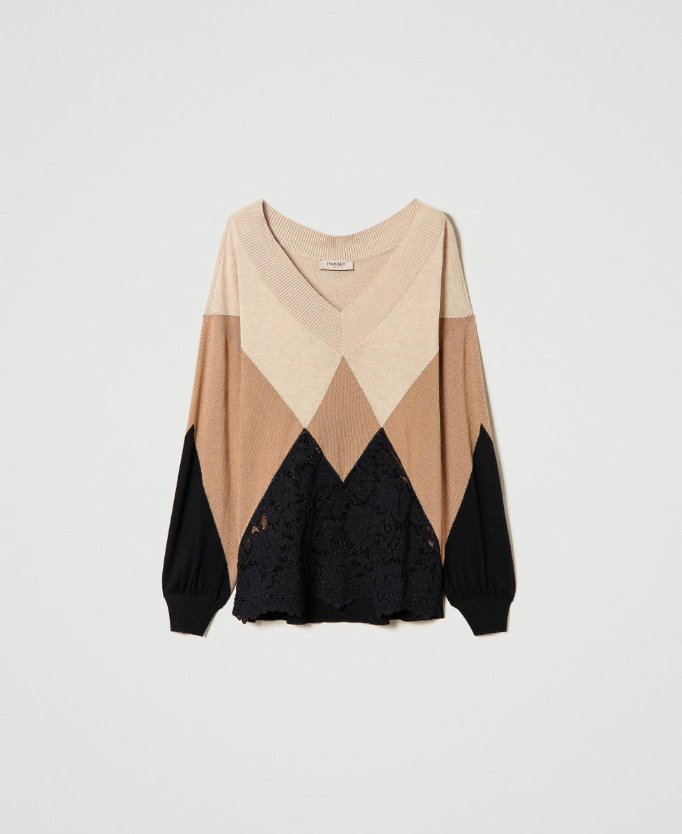 Wool blend maxi jumper with lace