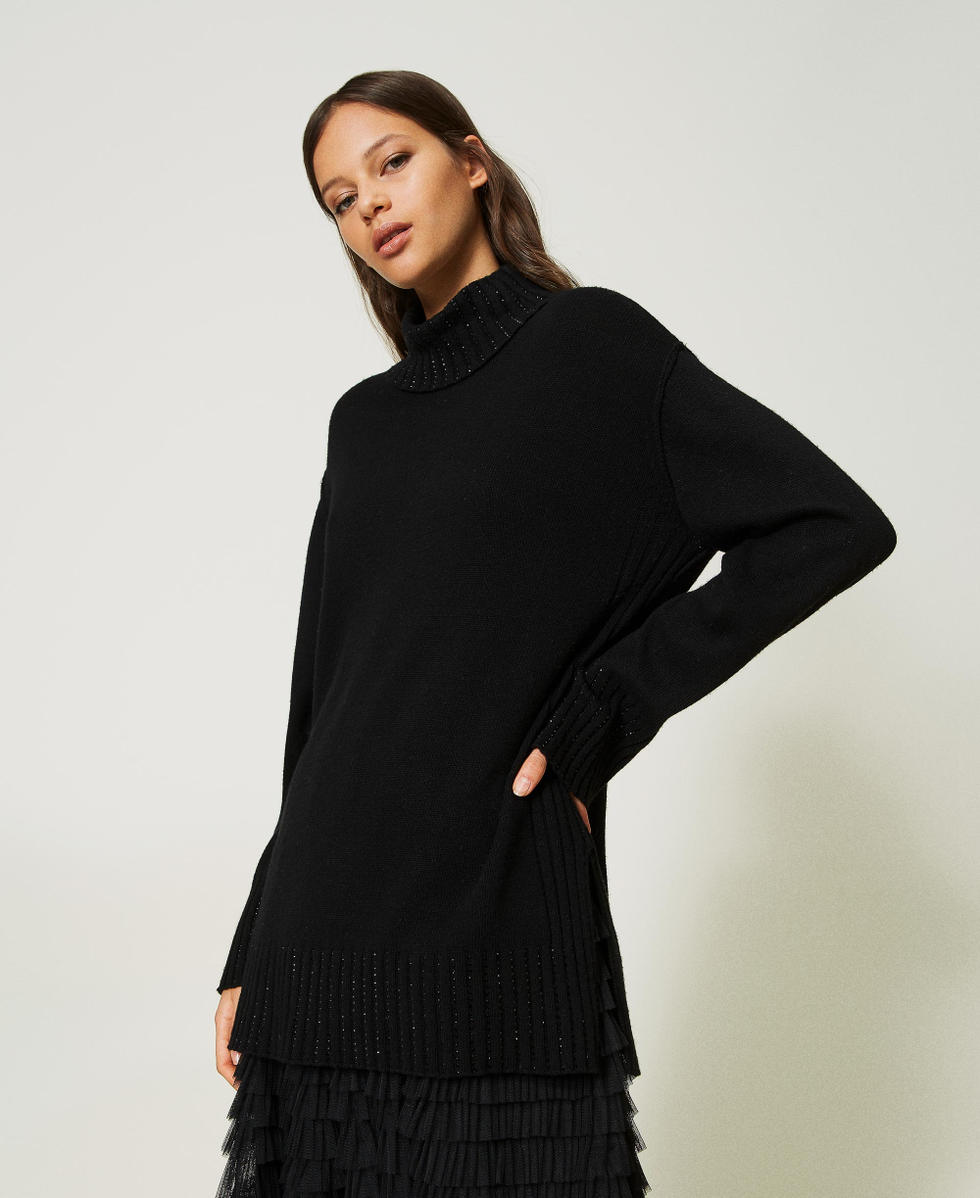 Maxi pull en laine m&eacute;lang&eacute;e avec strass