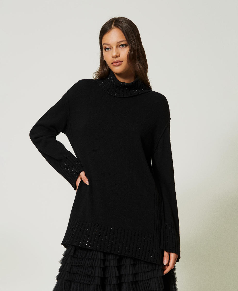Maxi pull en laine m&eacute;lang&eacute;e avec strass
