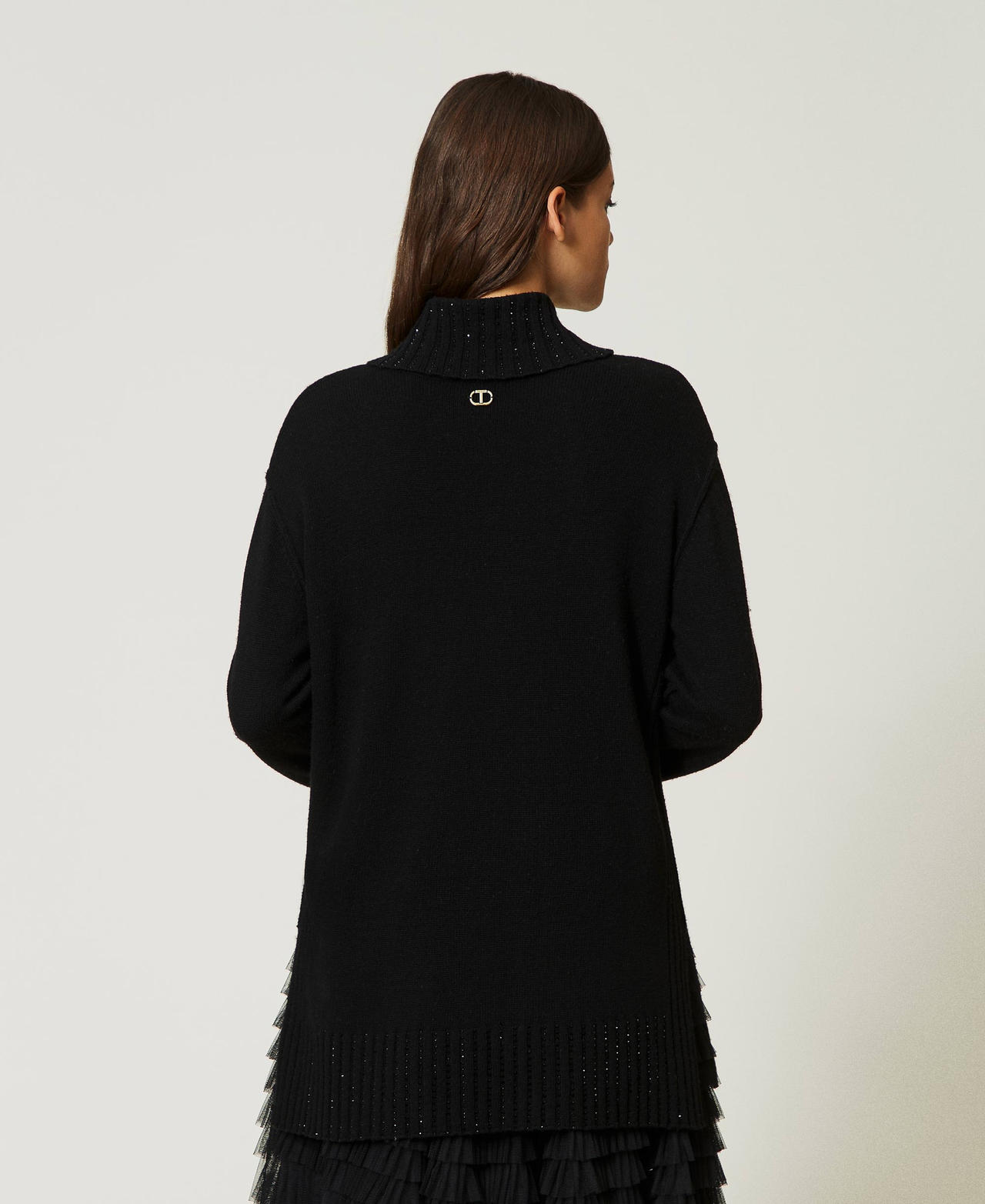 Wool blend maxi jumper with rhinestones