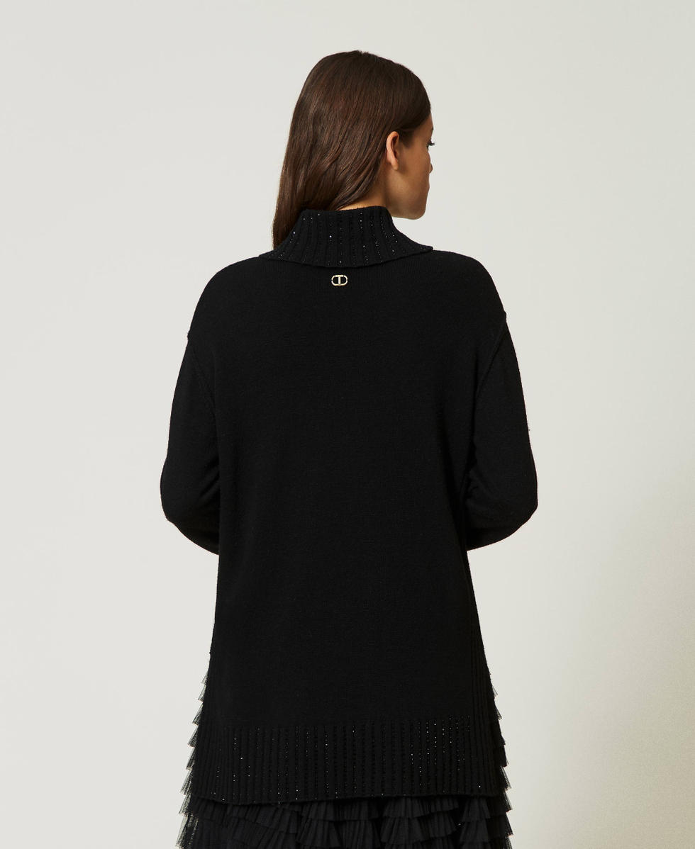 Maxi pull en laine m&eacute;lang&eacute;e avec strass