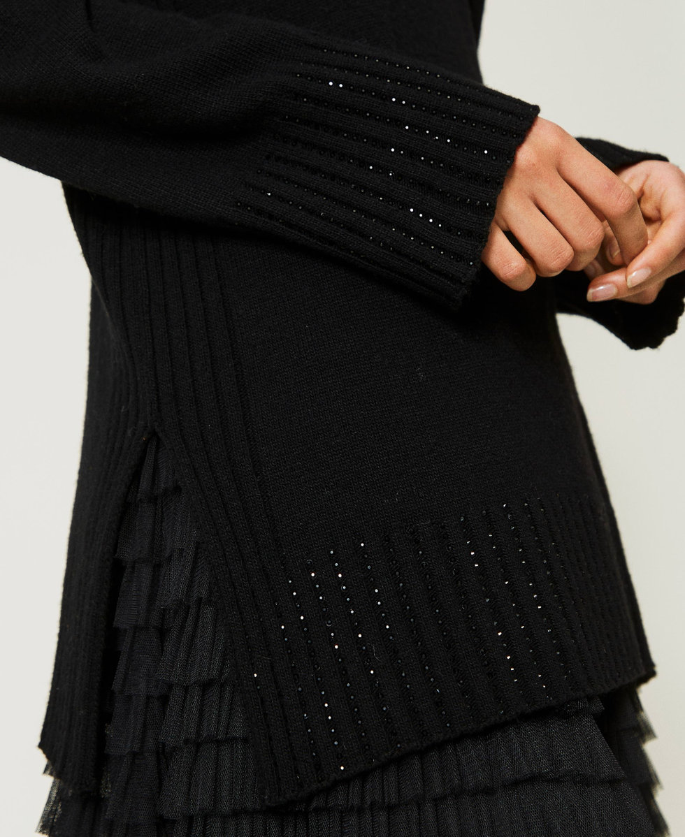 Maxi pull en laine m&eacute;lang&eacute;e avec strass
