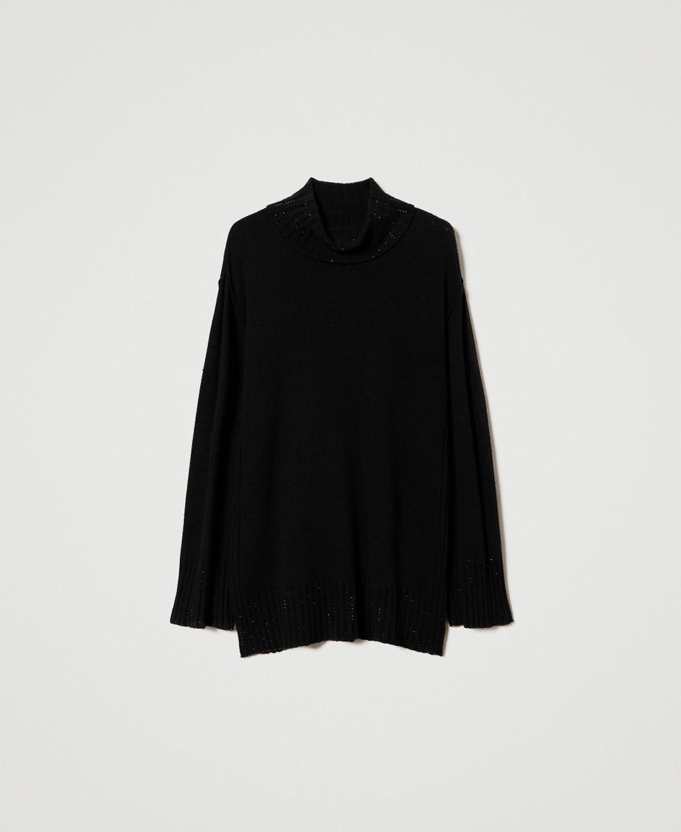 Maxi pull en laine m&eacute;lang&eacute;e avec strass