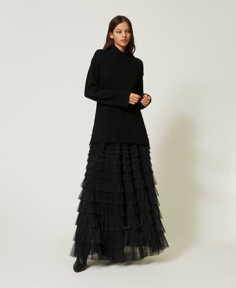 Maxi maglia con frange di strass Donna, Rosa | TWINSET Milano