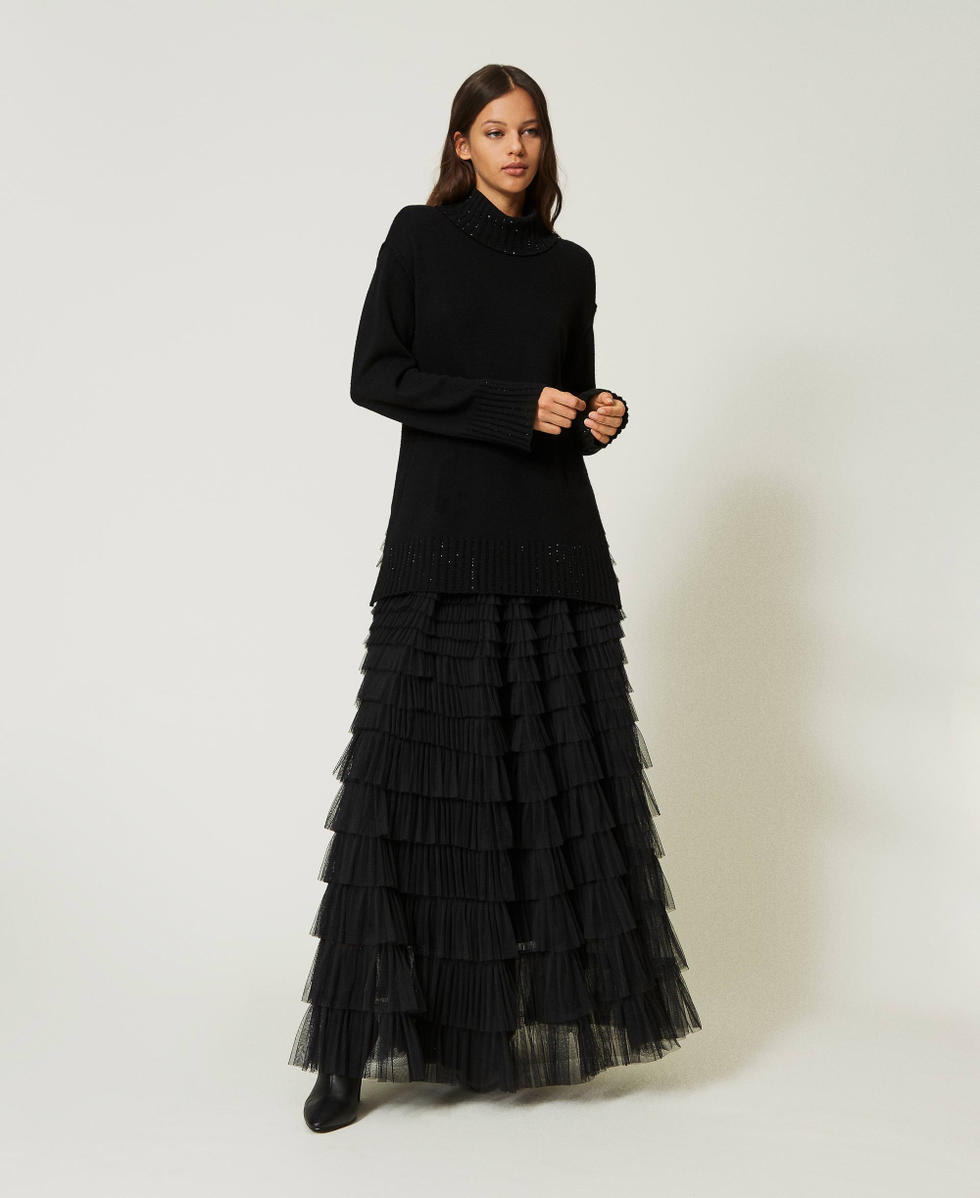 Maxi pull en laine m&eacute;lang&eacute;e avec strass