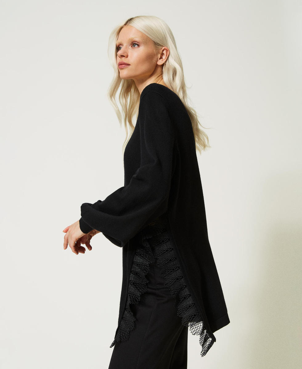 Maxi maglia con pizzo smerlato Donna Nero TWINSET Milano