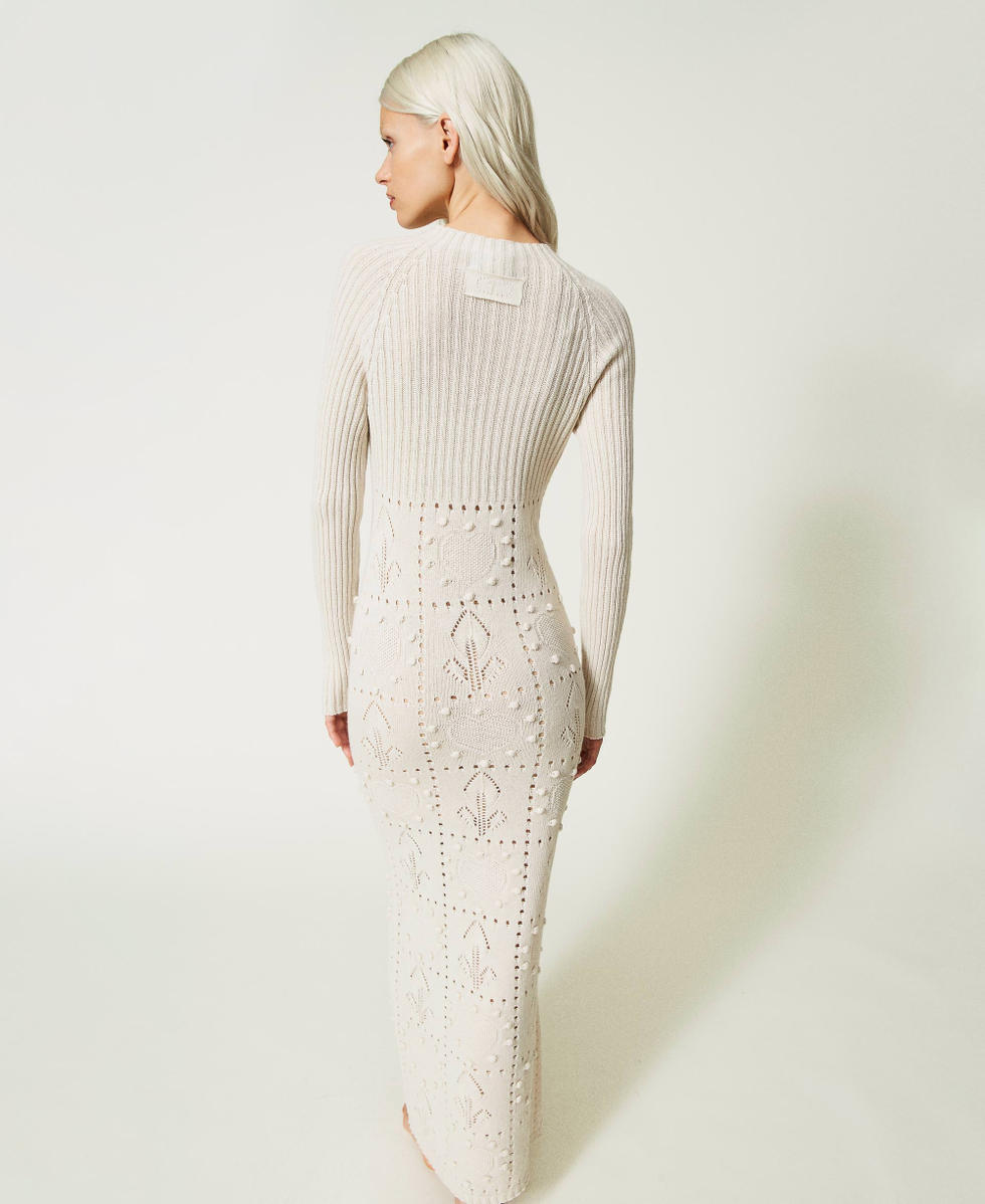 Treeblend yarn long fitted dress Pale Cream Woman 232TP3471_00522_04