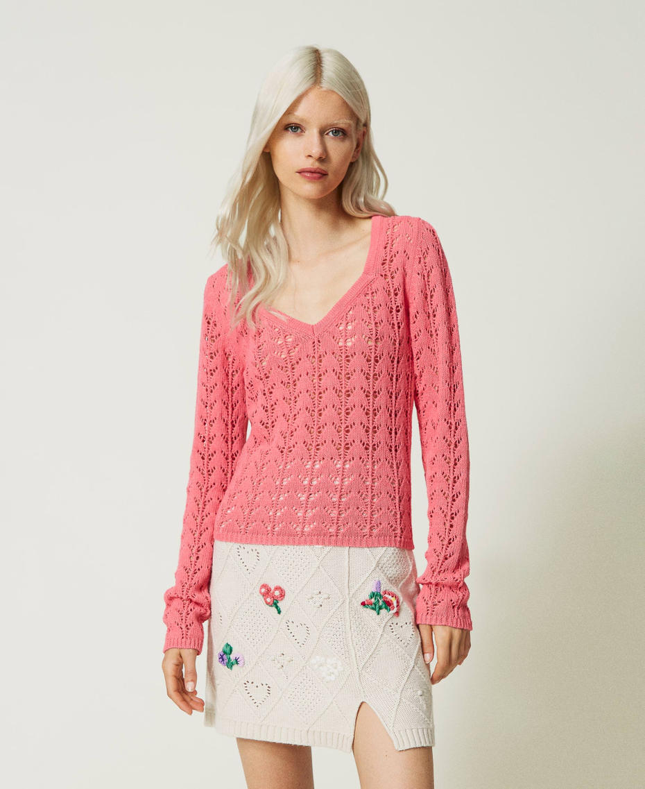 Maglia fitted in filato Treeblend Rosa Neon Donna 232TP3481_00779_01