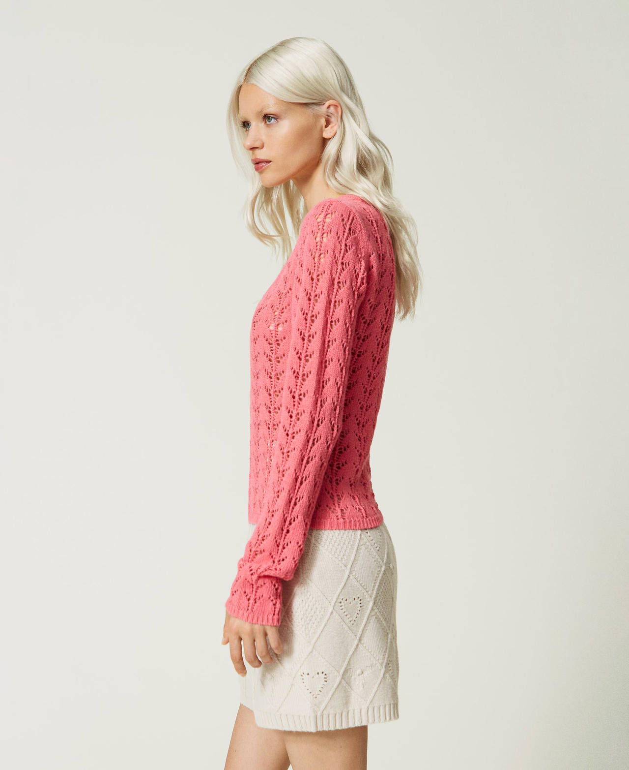 Maglia fitted in filato Treeblend Rosa Neon Donna 232TP3481_00779_02