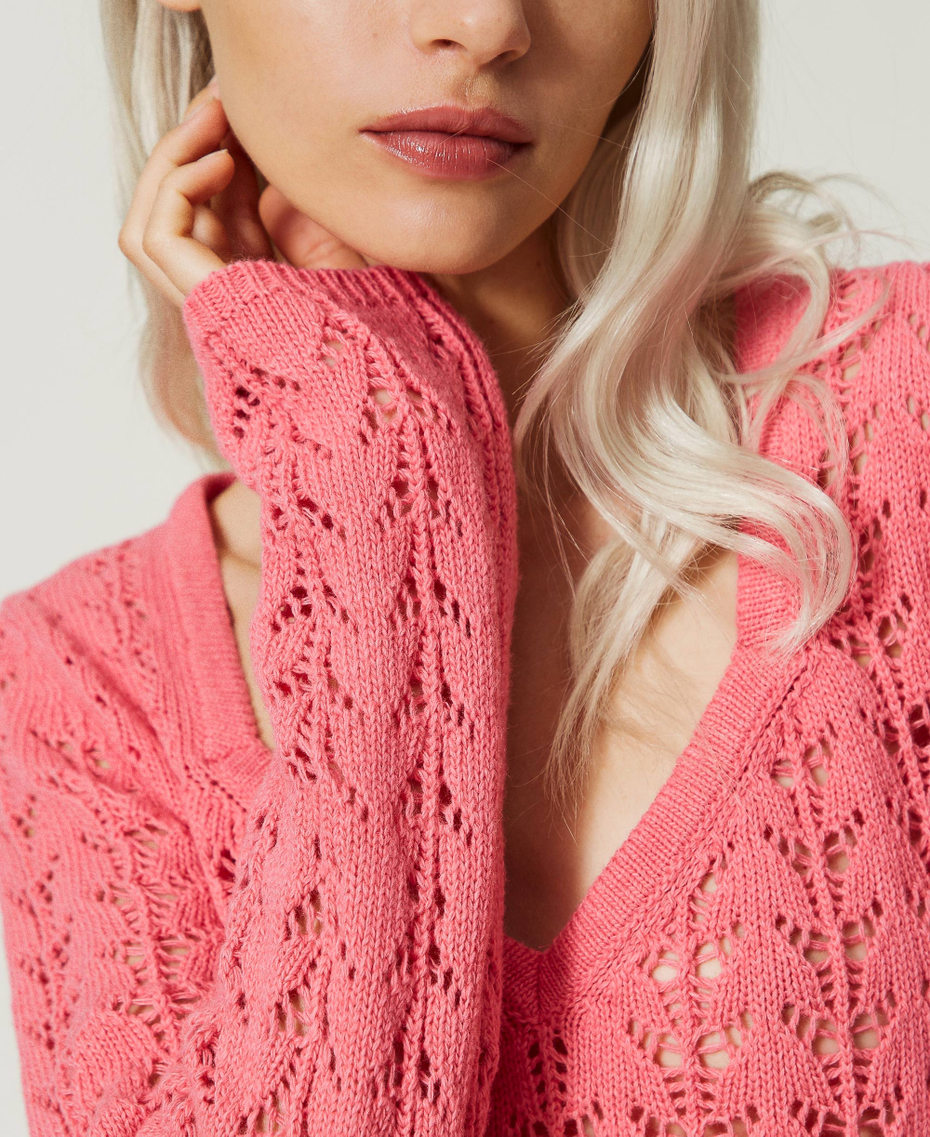 Maglia fitted in filato Treeblend Rosa Neon Donna 232TP3481_00779_04