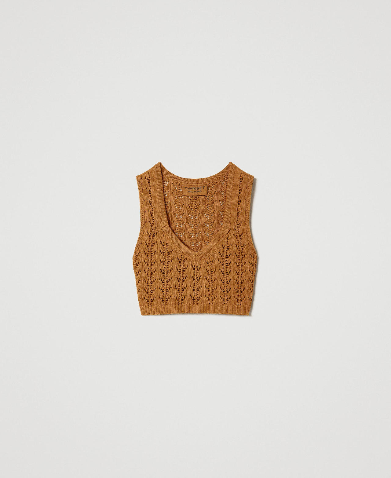 Top cropped in filato Treeblend Leather Brown Chiaro Donna 232TP3485_11027_0S