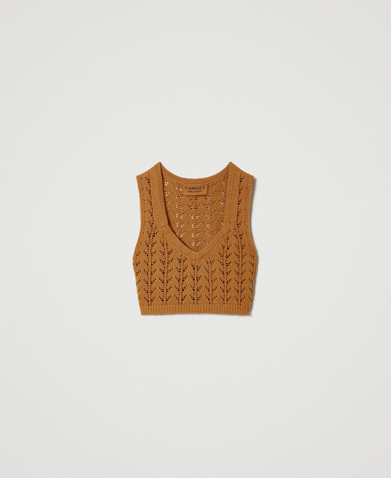 Top cropped in filato Treeblend Leather Brown Chiaro Donna 232TP3485_11027_0S