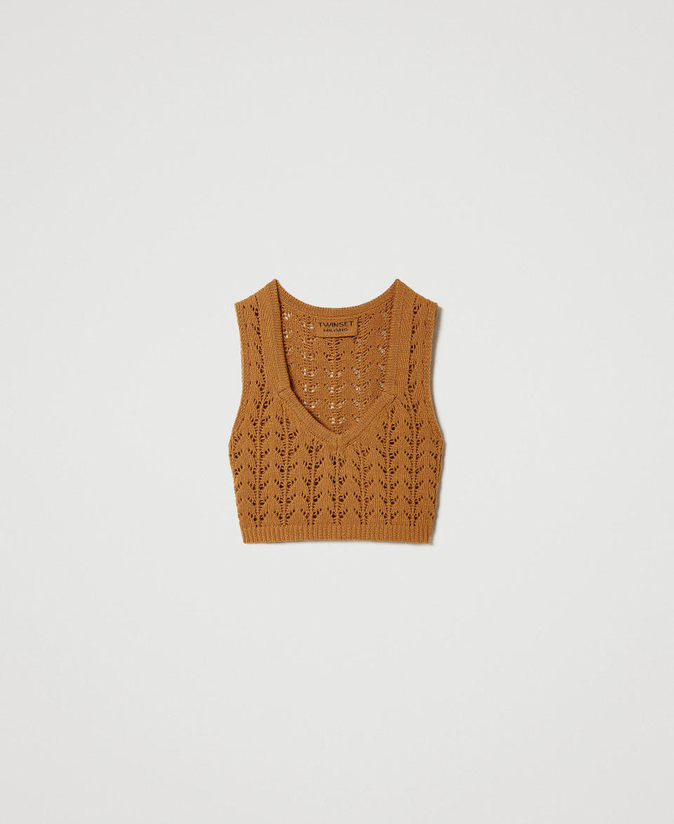 Treeblend yarn cropped top Pale Leather Brown Woman 232TP3485_11027_S0