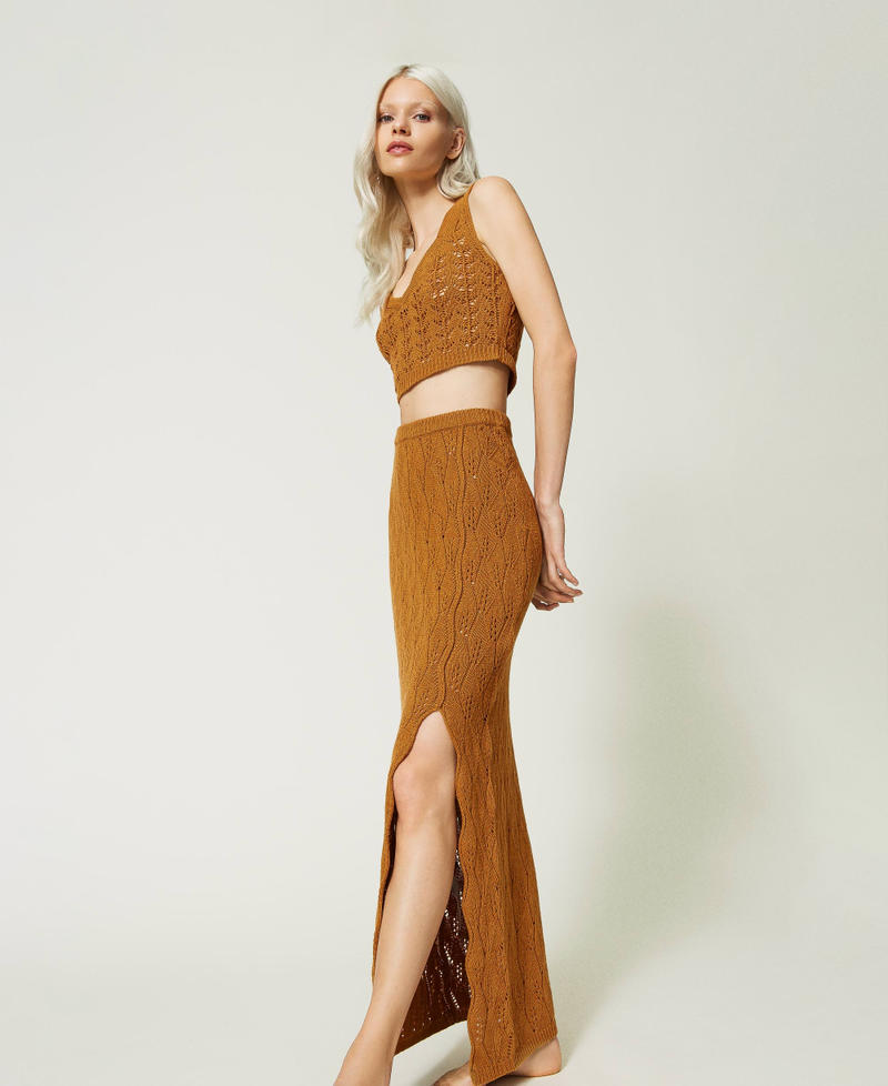 Top cropped in filato Treeblend Leather Brown Chiaro Donna 232TP3485_11027_0T