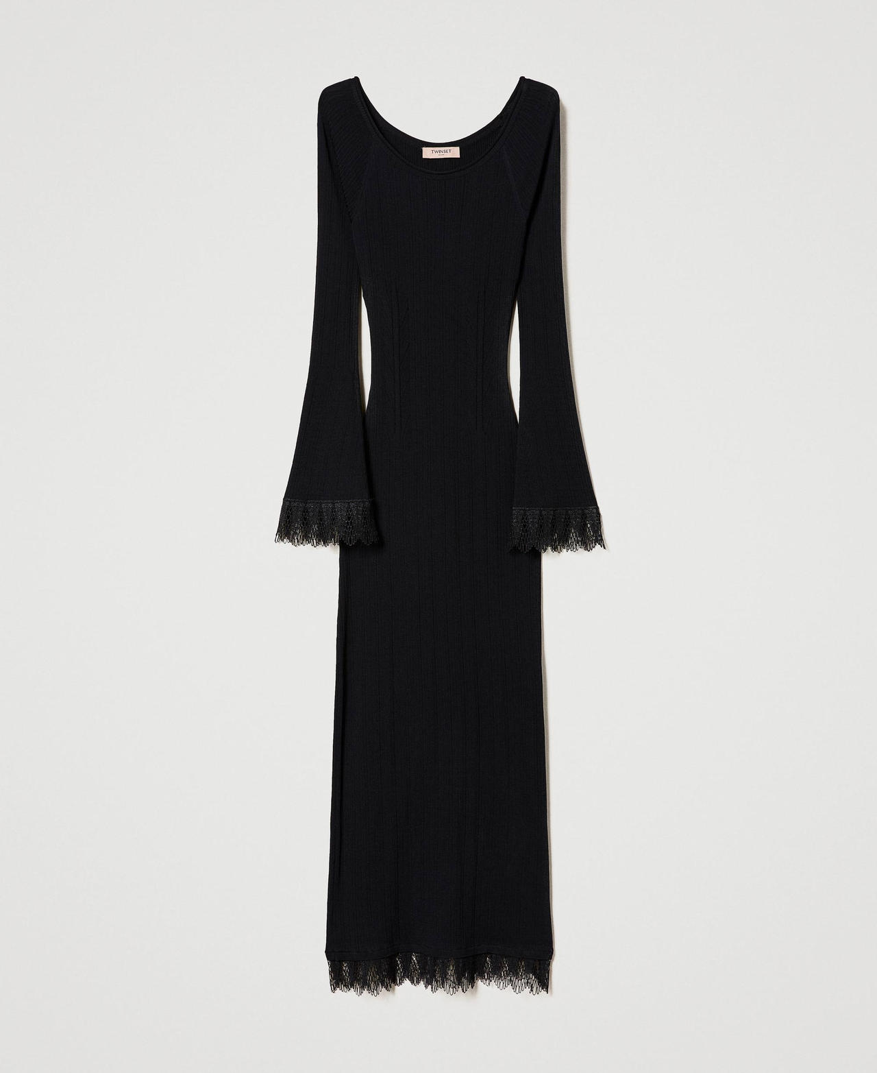 Midi ribbed knit dress with lace Black Woman 232TP3492-0S