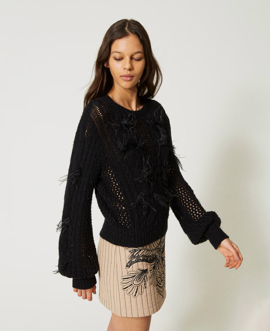 Alpaca and wool jumper with feathers Black Woman 232TP3510_00006_03