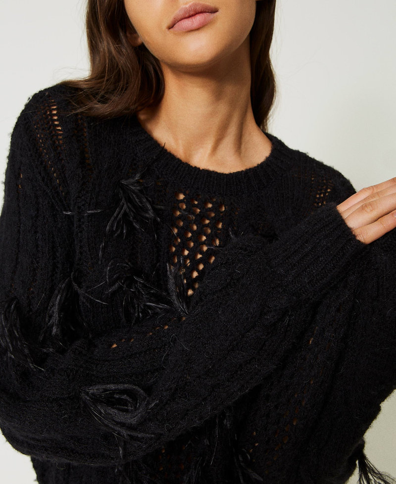 Alpaca and wool jumper with feathers Black Woman 232TP3510_00006_05