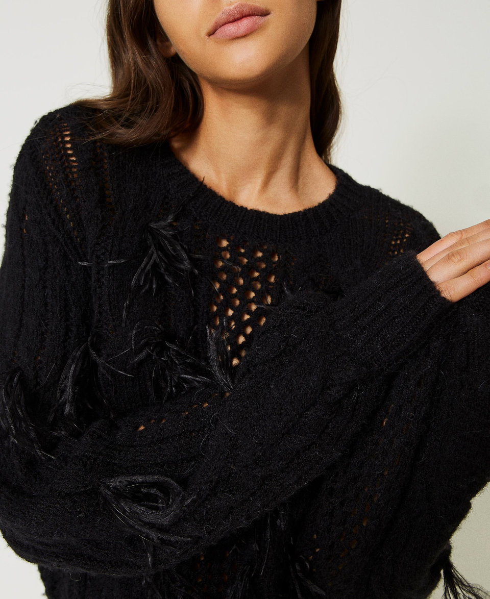 Maglia in lana e alpaca con piume Nero Donna 232TP3510_00006_05