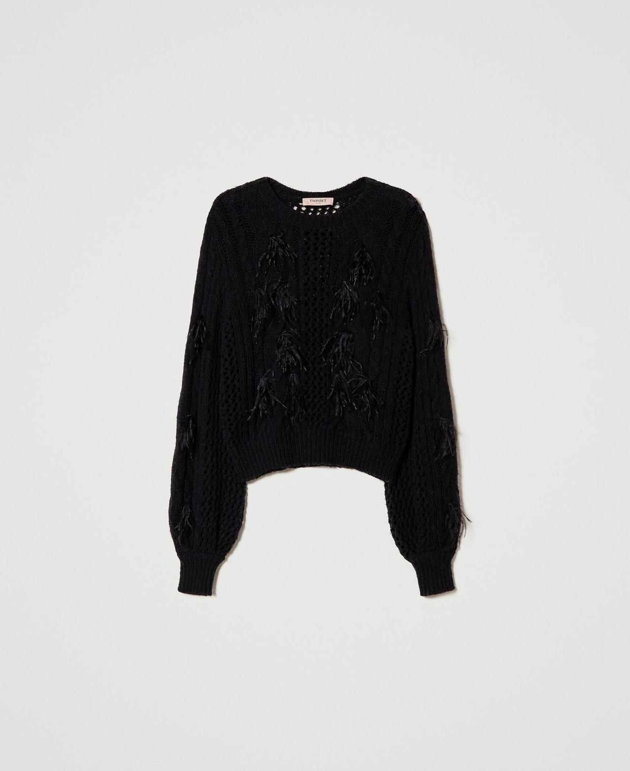 Alpaca and wool jumper with feathers Black Woman 232TP3510_00006_0S