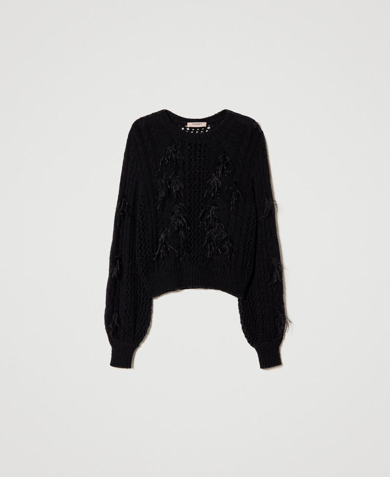 Alpaca and wool jumper with feathers Black Woman 232TP3510_00006_0S
