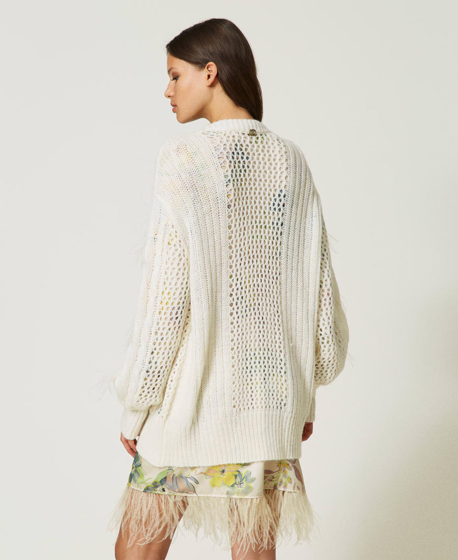 Cardigan en laine et alpaga avec plumes