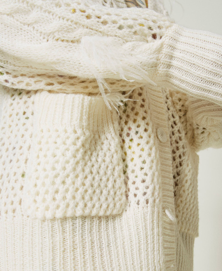 Cardigan en laine et alpaga avec plumes Blanc Neige Femme 232TP3511-05