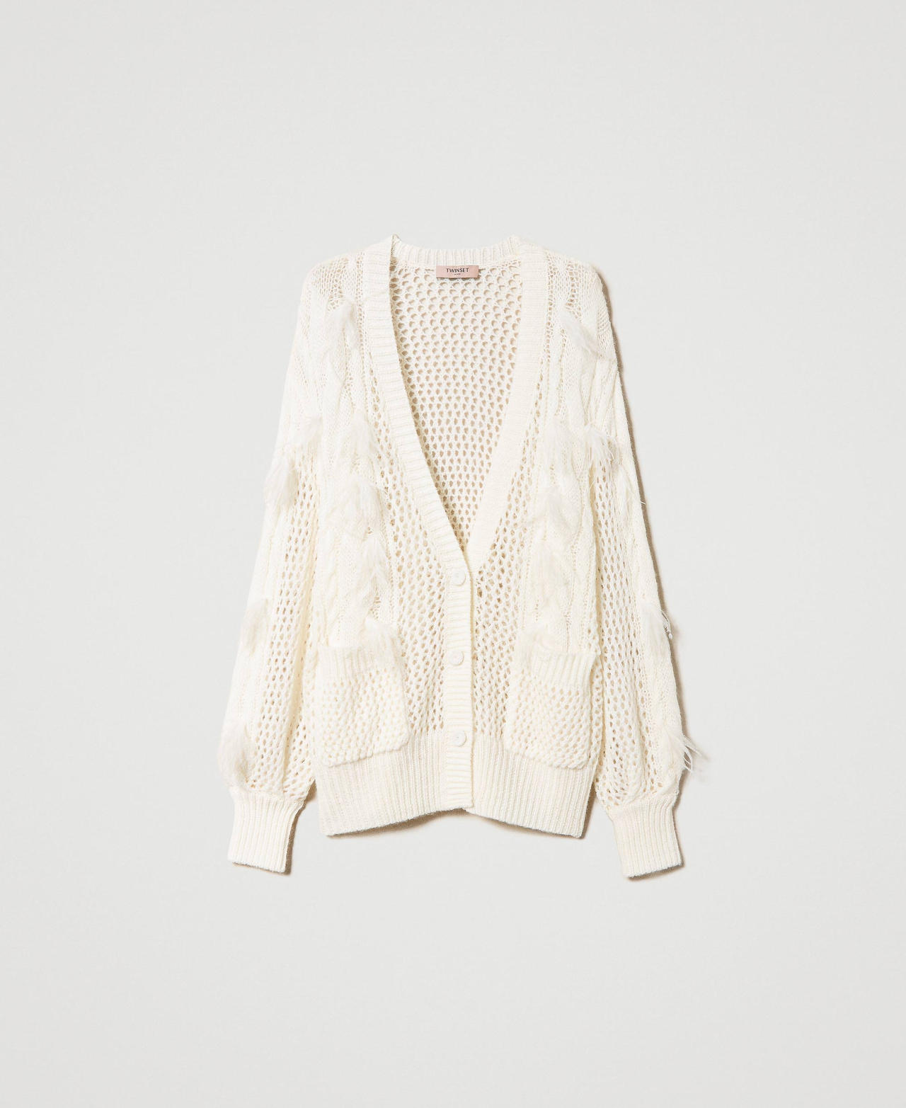 Cardigan en laine et alpaga avec plumes